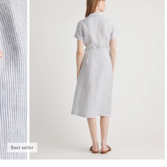 Quince NWT 100% European linen button front dress with pockets. Navy and white. - Picture 4 of 10